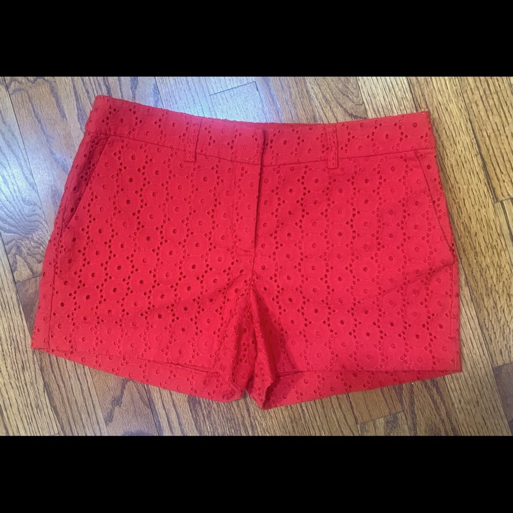 Kenar Red Eyelet Shorts